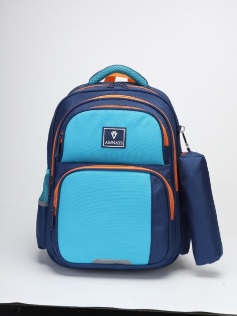 Cartable Scolaire AMNAYS avec Trousse – Sac à Dos Enfant Bleu / Orange