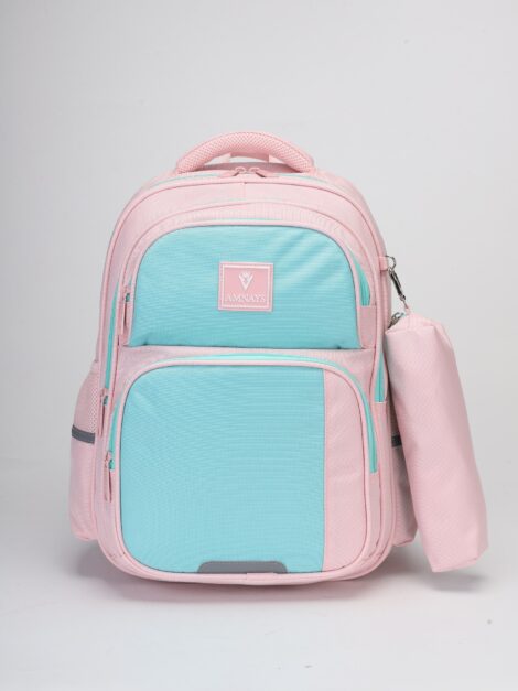 Cartable Scolaire AMNAYS avec Trousse – Sac à Dos Enfant Rose / Vert