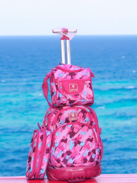 Cartable Scolaire à Roulettes AMNAYS – 3 Pièces Rose