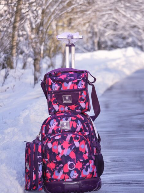 Cartable Scolaire à Roulettes AMNAYS – 3 Pièces Violet