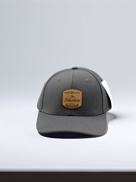 Casquette Grise Slacken New York Homme, Casquette Premium avec Patch Cuir, Dad Hat Ajustable